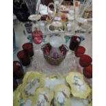 A selection of glassware and ceramics including ruby glass etc