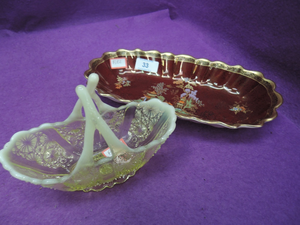 A Crown Devon Fieldings tray and Victorian Vaseline glass