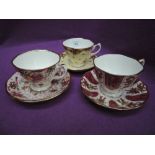 Three Royal Albert Old Country Roses Ruby celebration cups and saucers