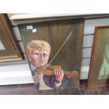 An oil painting on board, Violinist, 23in x 16in