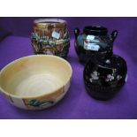 A selection of interesting ceramics including Majolica tobacco jar and Decoro