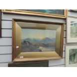 An oil painting, A McDonald, Scottish Croft and Loch landscape, signed, 11in x 17in