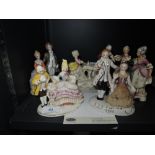 A selection of Dresden style figures and figurines