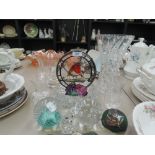A selection of glass ware including paperweights, vases etc