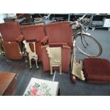 A set of five art deco cinema seats, cast iron bases, tilt top seats with period style upholstery,