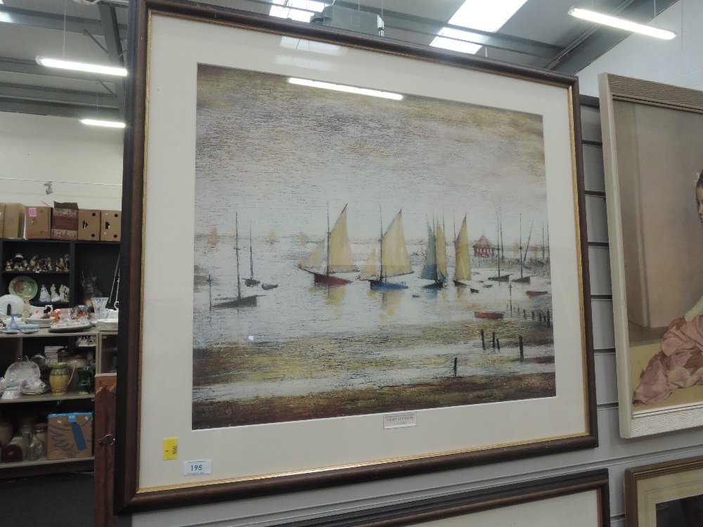A large print after L S Lowry depicting Yachts at Lytham