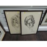 A pair of sketches, portrait studies, young woman and presumed Sir Woodrow Wyatt, indistinctly