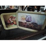 Two transfer printed fold away breakfast trays