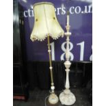 Two standard lamps including brass and marble effect