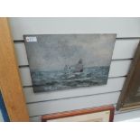 An oil painting on board, John Chambers, steamship at sea, 10in x 15in