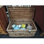 A cane picnic hamper and contents