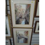 A pair of prints showing Venetian streets