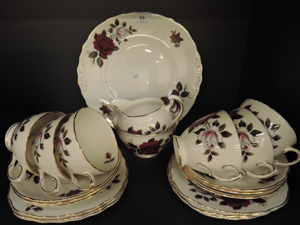 A part Colclough tea service red rose decoration