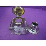 Two desk top ink pen wells including art deco cut glass