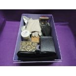 A selection of small jewellery and trinket boxes etc including glass, wooden, material and pewter