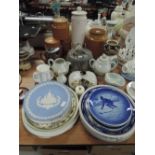 A selection of ceramics including cheese dome and Hornsea pottery jars