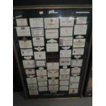 A selection of wine labels framed and glazed
