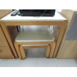 A vintage formica topped square table and two similar occasional tables