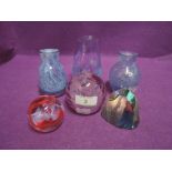 A selection of colour art glass vase and similar paper weights