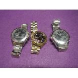 Three gents fashion wrist watches including London Diamond Co & Digital