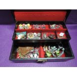 A jewellery box containing a selection of costume and white metal jewellery etc