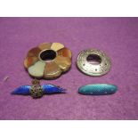 Three HM silver and white metal brooches including enamelled RAF sweetheart brooch, multi agate