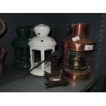 A selection of lanterns including Simpson Lawrence ship light