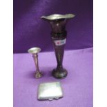 Three pieces of HM silver including a stem vase of trumpet form, a similar smaller one and a 1920'