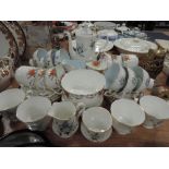 Three part tea services including Taylor and Kent, Royal Windsor, and Royal Standard