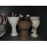 A selection of studio pottery goblets and similar