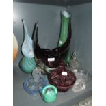 A selection of fine art and studio glass wares including Ourglass and cut ruby