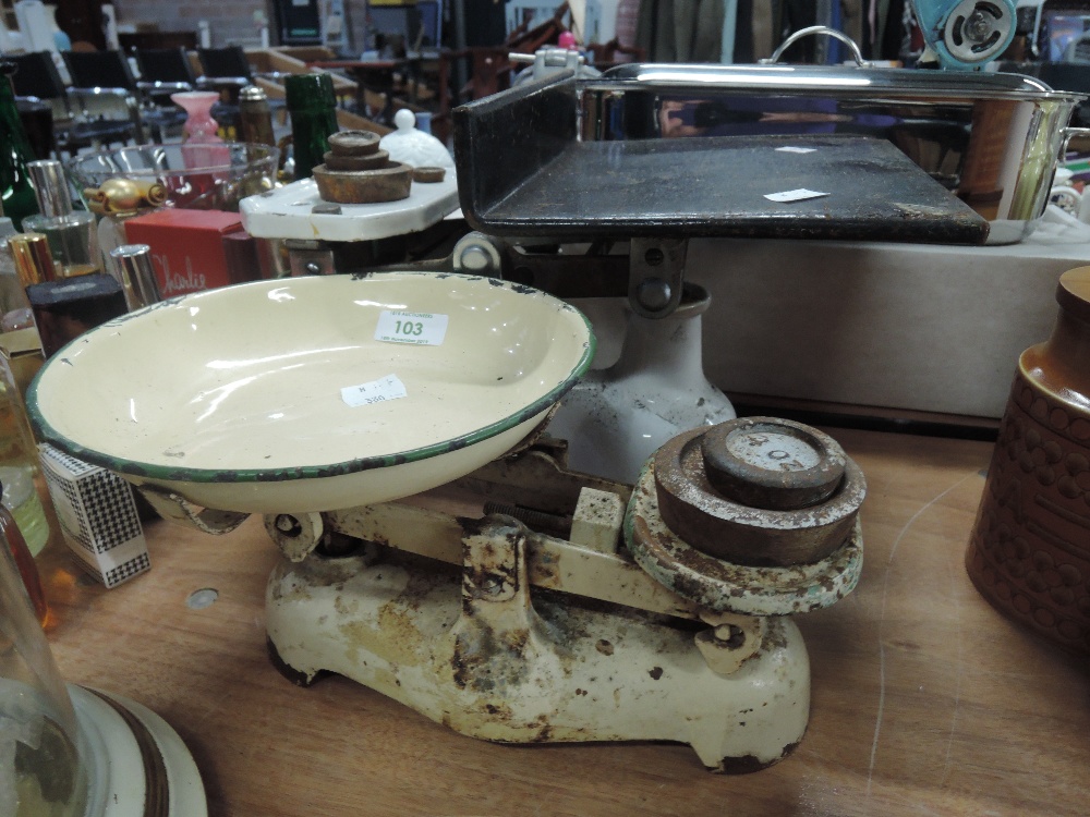 Two sets of shop scales including Berry and Warmington