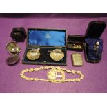 A small selction of misc including cased pair of HM silver scallop shell salts, a pair of French