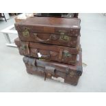 Three antique/vintage leather suitcases/travel trunks
