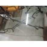 A metal and glass coffee table