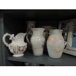 A selection of large jugs including Conwy pottery