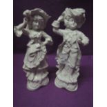 Two slip cast white glazed figures