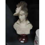 A cast figural female bust in regency dress