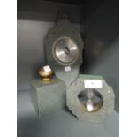 A selection of slate items including egg timer, barometer, and paperweigh