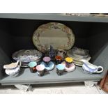 A selection of ceramics including Palissy Madeline harlequin coffee cups