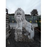 A large marble lion statue, approx 6'6'