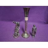 A HM silver posy vase and similar plated Blacksmith figures