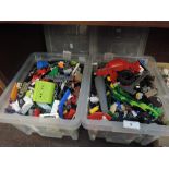 Two boxes of modern Lego pieces and accessories