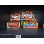 Nine Dinky diecasts, Rolls Royce Phantom V 124, Volvo Estate 180, Paramedic Truck 267, ERF Fire