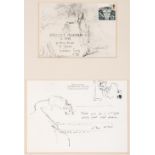 • JOHN STANTON WARD, R.A., R.W.S., V.P.R.P., C.B.E. (1917-2007) THREE CORRESPONDENCE CARDS WITH