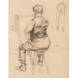 BRITISH SCHOOL (EARLY 20th CENTURY) AN ARTIST AT WORK, SEEN FROM THE BACK initialled l.r. RS