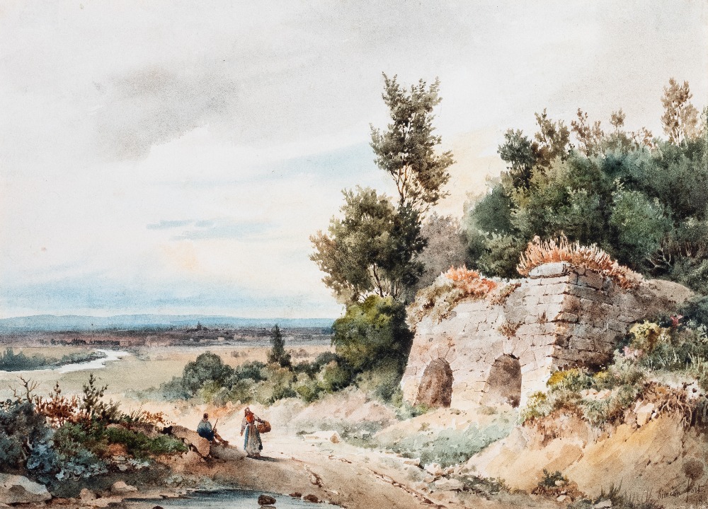 JEAN-ANTOINE-SIMÉON FORT (1793-1861) AN EXTENSIVE NORTH EUROPEAN LANDSCAPE VIEW WITH MEDIEVAL