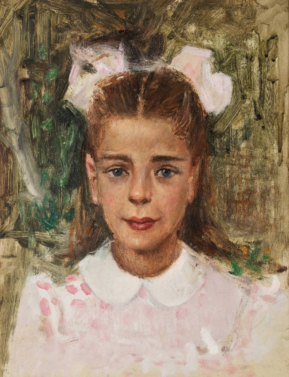 • GUERI DA SANTOMIO (20th CENTURY) PORTRAIT OF A YOUNG GIRL sold together with a portrait by the