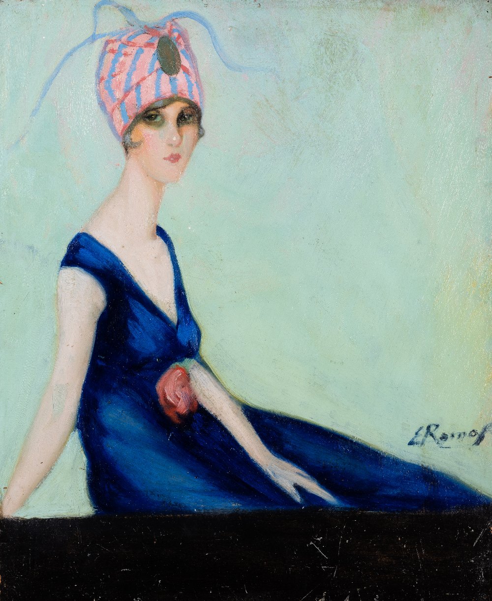 E. RAMOS (MID 20th CENTURY) PORTRAIT OF A LADY signed l.r. E Ramos oil on board 38.0 x 31.0cm / 15 x