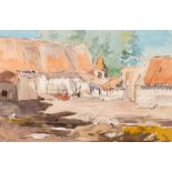 DUGALD SUTHERLAND MACCOLL, N.E.A.C. (1859-1948) RED BARNS initialled l.l. watercolour 15.8 x 24.